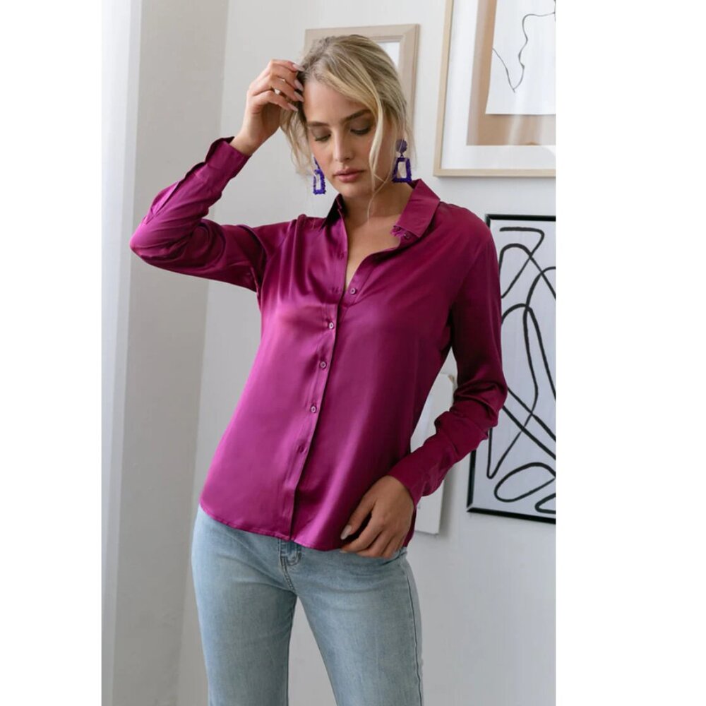 Ravella Monaco Silk Blouse, Size 6, Magenta, New!